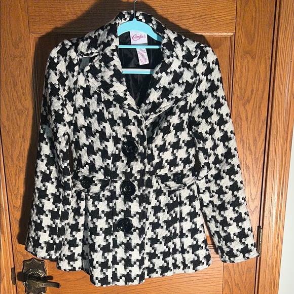 Candies Black and White Houndstooth Pea Coat - Picture 1 of 5